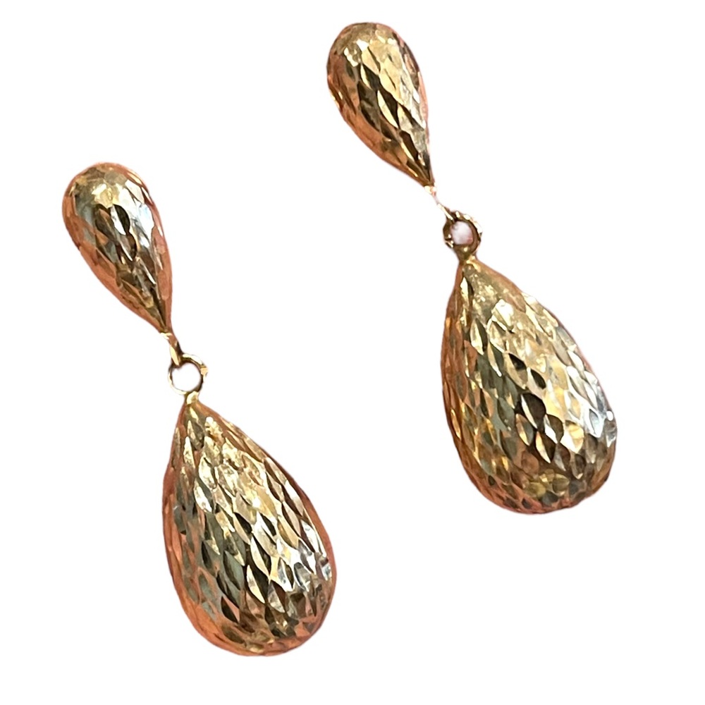 10k Gold Fancy textured dangle earrings